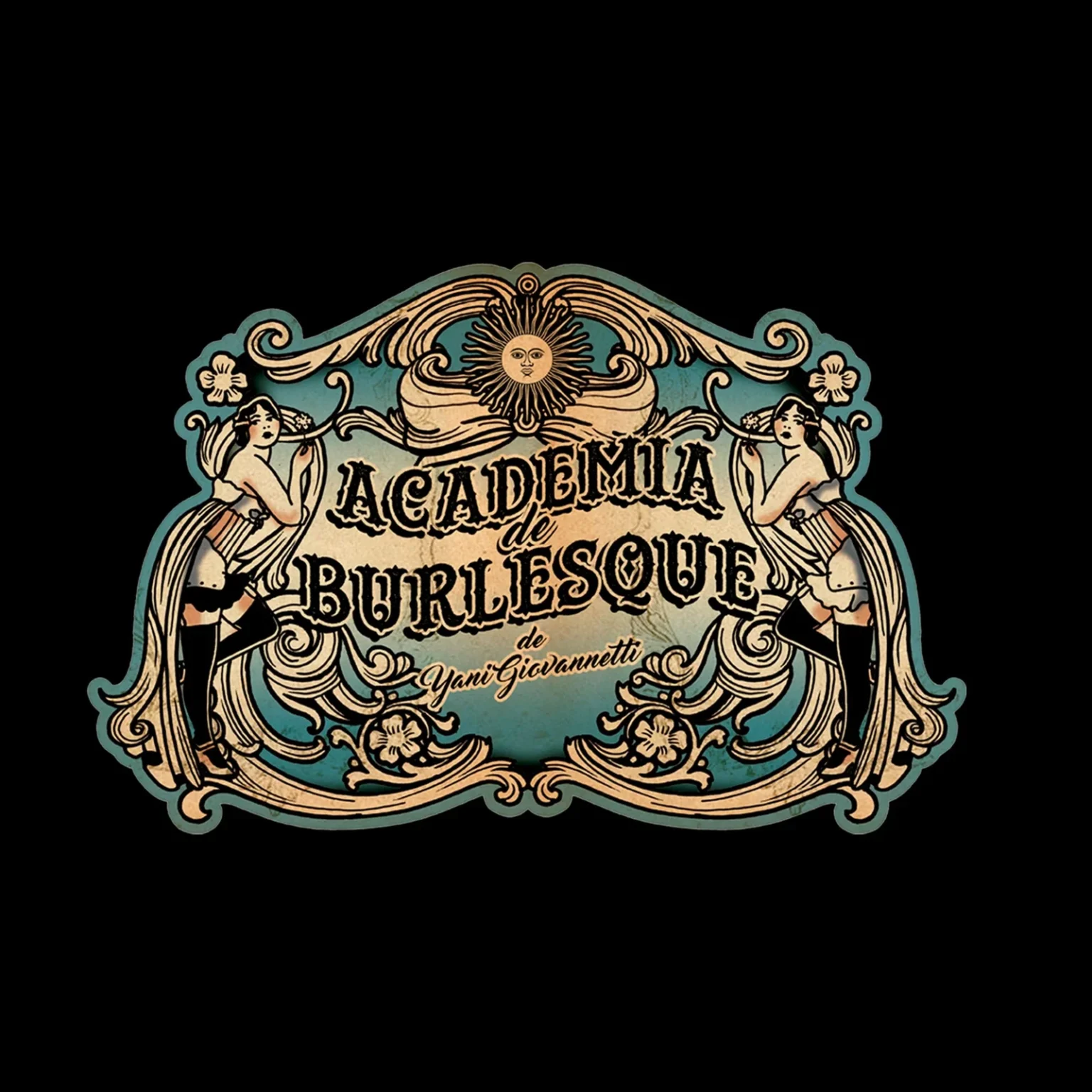 Logotipo vintage de la Academia de Burlesque de Yani Giovannetti